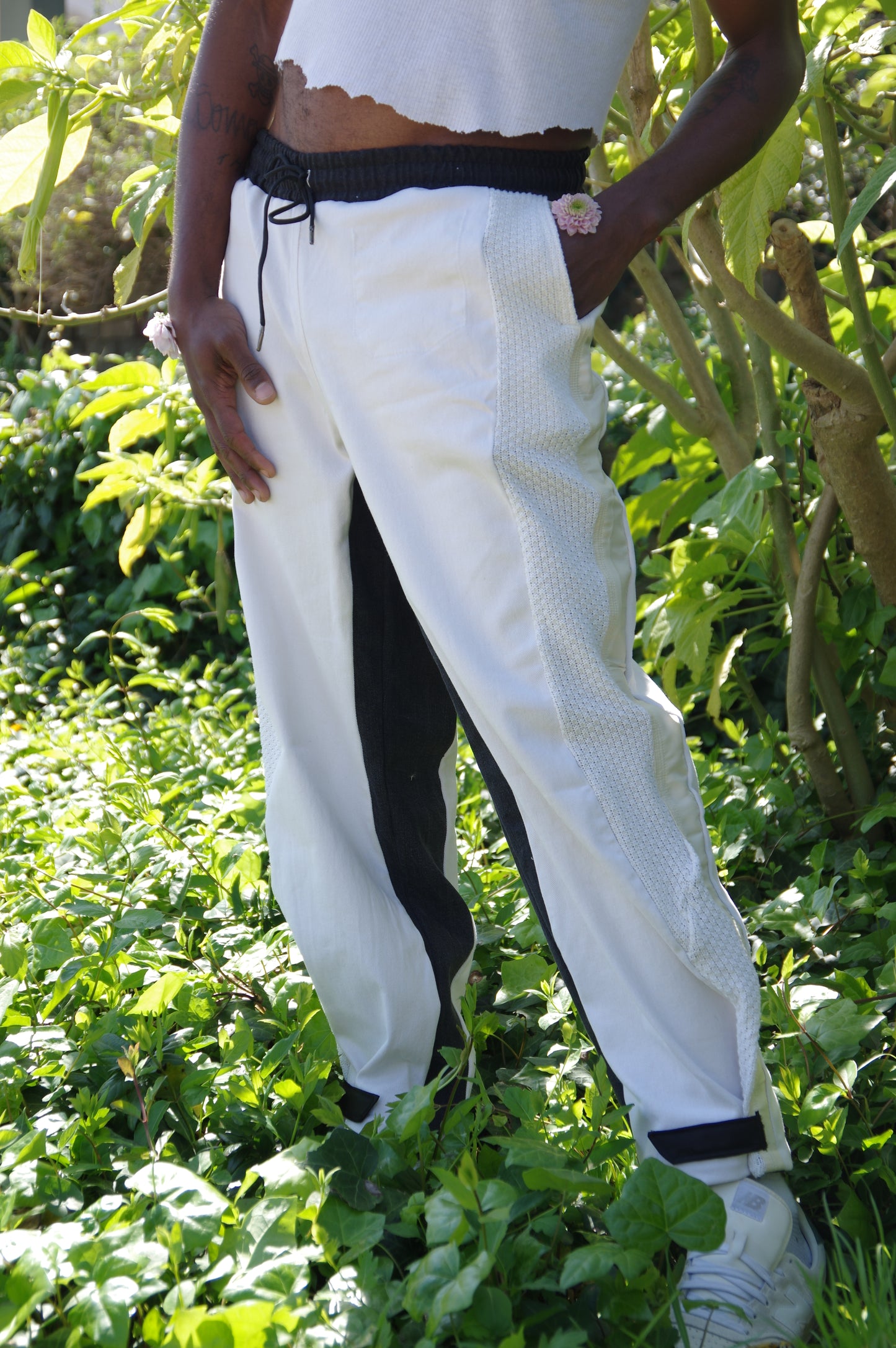 PANTS BLACK ROSES - CROCHET/CREAM&BLACK DENIM - ONE SIZE