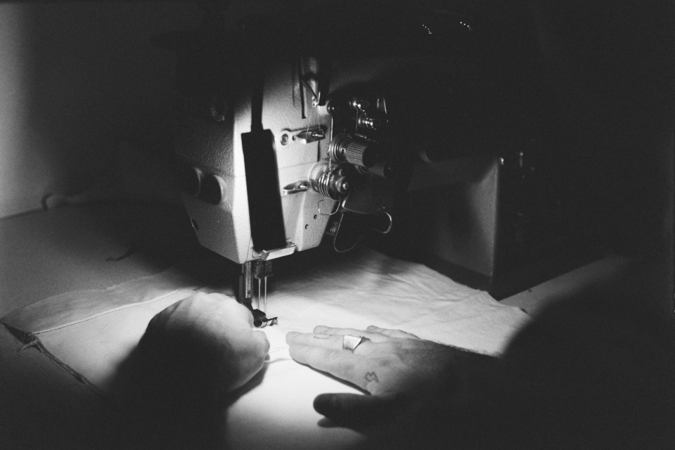 Alex Sewing in his workshop